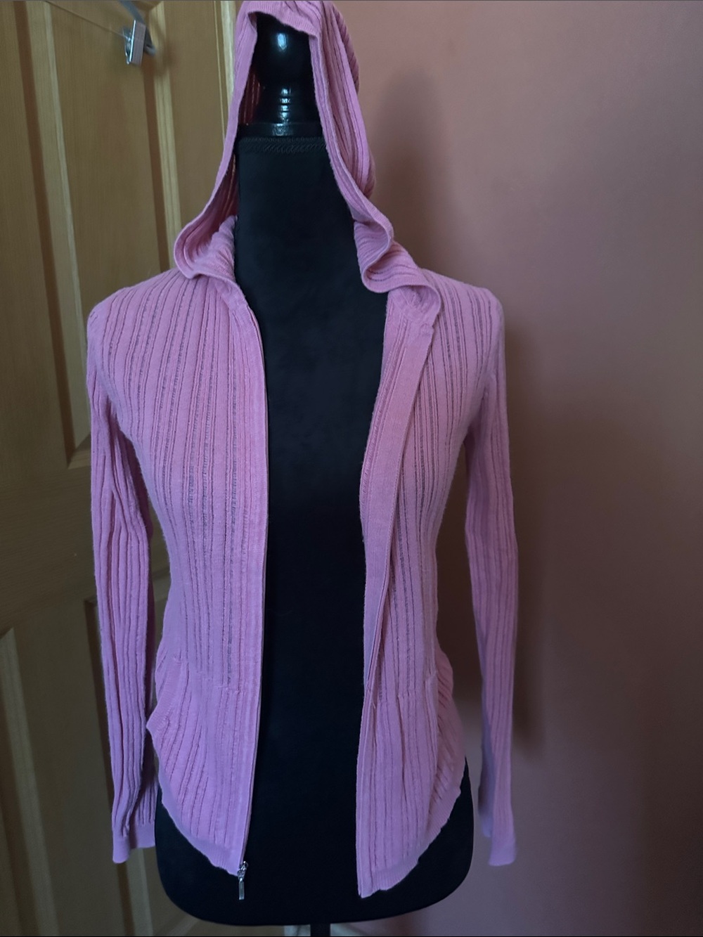 Sonoma Ribbed Hooded Zip Cardigan in Pink